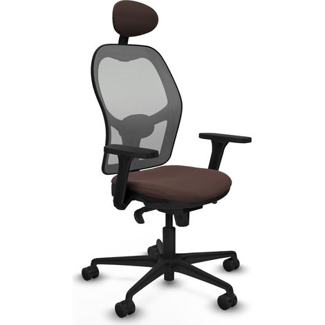 Jorquera sincro malla gris similpiel marrón oscuro brazos 3D base nailon cabecero fijo ruedas 65mm nailon (1/5)