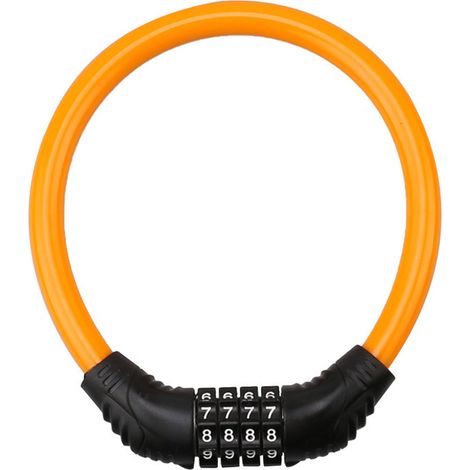 Orangefarbenes Fahrradschlosskabel, zurücksetzbarer 4-stelliger Code, Zinklegierung, PVC, 14,5 x 12,5 cm, tragbar, für Roller und Skateboards (1/5)