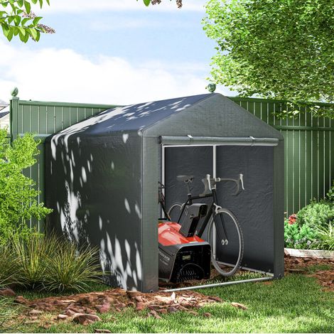 Tenda garage 160x218x172 cm grigio scuro in acciaio con telo PE anti-UV e porta con cerniera (1/5)