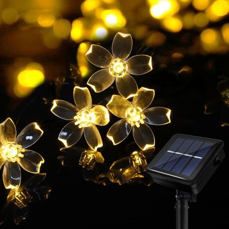 Guirlande Lumineuse Exterieur Solaire, LED Imperméable Lumières Fleur 40 LED, Étanche 8 Modes Guirlande Lumineuse Extérieure pour Jardin Patio Balcon Fête Mariage Patio Noël (Blanc Chaud) (1/5)