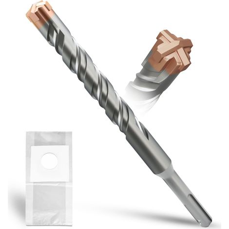 Foret SDS Plus 18 mm × 210 mm, avec 4 tranchants en carbure de tungstène, tête avec revêtement, foret à maçonnerie, foret à béton, pour pierre, béton, pierre naturelle, mur de brique (1/5)