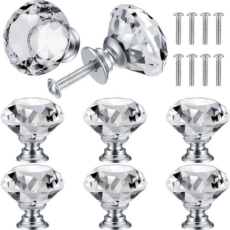 (8 Pcs) Bouton de Porte de Cristal, Poignées de Diamant, Poignee de Meuble Diamant, Poignée Boutons Décoration de Armoire, Tiroir, Cuisine  - 30 mm (1/5)