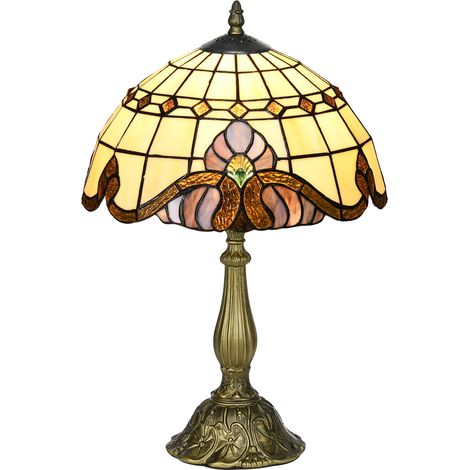 Lámpara de mesa artesanal de estilo clásico, luz nocturna de cristal para dormitorio y sala de estar, Ø30x48cm, multicolor.