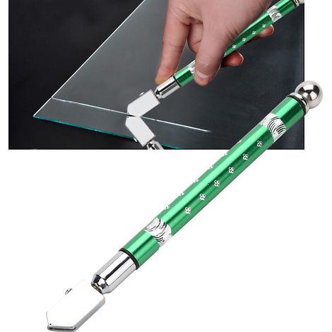 Coupe-verre portatif à molette avec poignée antidérapante pour la découpe de verre de 3 à 15 mm (vert) (1/5)