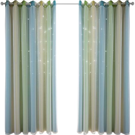 Rideaux pour chambre d'enfant, rideaux hauts, rideaux à étoiles pour chambre de garçon (vert)