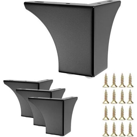 Lot de 4 pieds de meubles en acier pour chaises, tables, armoires, meubles TV, tiroirs, canapés, avec vis, montage facile, triangulaires (noir) (1/5)