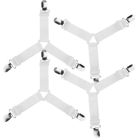 Fermagli regolabili per lenzuola - Cinghie elastiche a Y - Bianco - 4 pezzi - da 40 cm a 90 cm