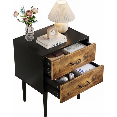 ELVMI Mesita de Noche con 2 Cajones, Estilo Retro, para Dormitorio, en MDF, Marrón Antiguo, 51×38×66 cm (1/5)