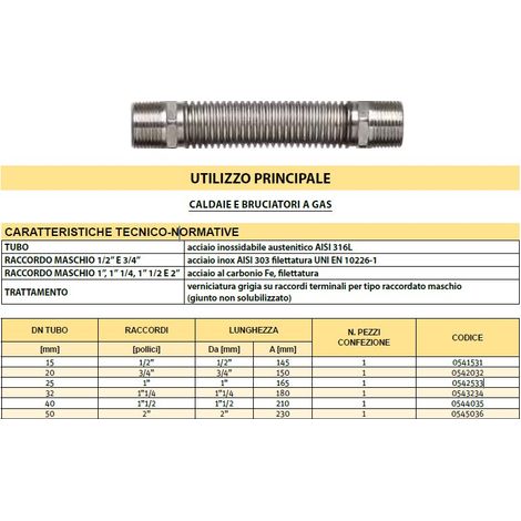 Emigas Giunto filettato antivibrante Gas, raccordo 1"1/2 lunghezza 210 mm. Diametro tubo 40 mm 0544035