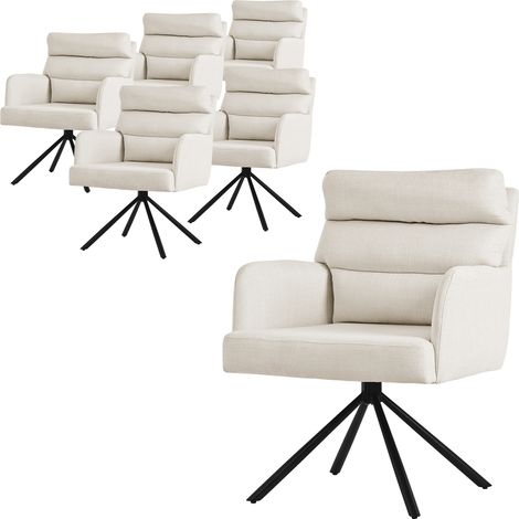 ML-Design Set di 6x Sedie da Pranzo Girevole Beige Sedia da Soggiorno con Braccioli e Schienale Poltroncina Girevole Posizione Auto Poltrona Sedia Imbottita con Cuscino e Rivestimento in Poliestere