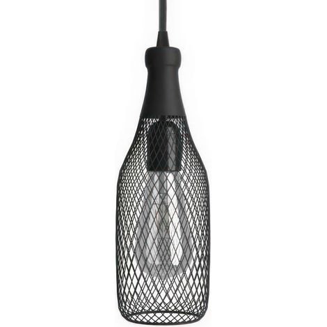 creative cables - Lampada a sospensione Made in Italy completa di cavo tessile, paralume bottiglia Magnum e finiture in metallo
