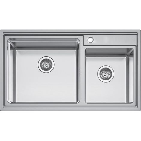 Évier 2 bacs en acier inoxydable ROSEE avec bonde et siphon 86x50cm-Chromé-Chromé-86 ---Sans accessoires (1/3)