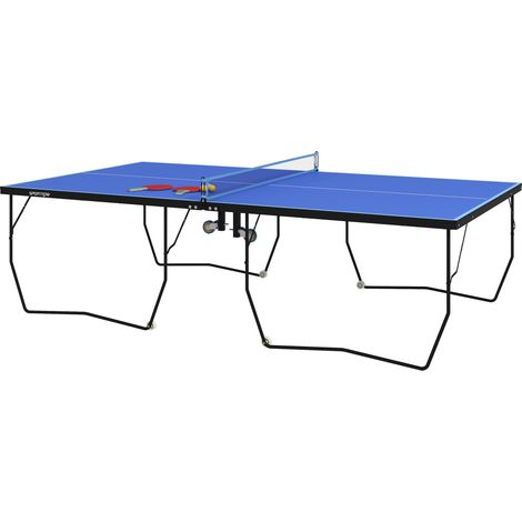 Table de ping-pong pliante, 8 roues, structure en acier thermolaqué, plateau en MDF, 274 x 152,5 x 76 cm, bleue