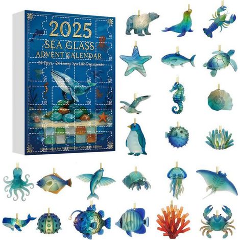 Calendrier De L Avent - 24 Ornements Acrylique Creatures Marines - Decoration Sapin Noel - 1 Unite (1/4)