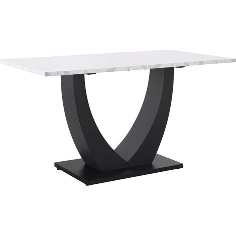 Mesa de comedor moderna 140 x 75 cm MDF y metal efecto mármol blanco y negro (1/5)