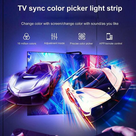TV-synchronisierte Farbwiedergabe, RGB-Phantom-LED-Ambientebeleuchtung, Steuerung per App/Fernbedienung