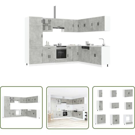vidaXL 14-tlg. Küchenschrank-Set Porto Betongrau Holzwerkstoff (1/5)