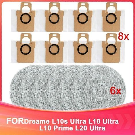 Sacs à poussière et lingettes pour balais à franges Dreame L10S Ultra, L10 Ultra, L10 Prime et L20 Ultra, sacs pour aspirateur et balais à franges humides (1/5)