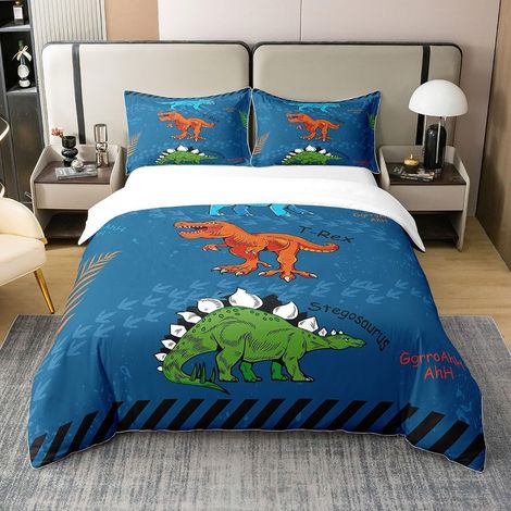 Dessin Animé Dinosaure 100% Coton Housse De Couette 140x200cm Jungle Dinosaure Parure De Lit Enfants Garçons Filles Literie Set Wildlife Ensemble Lit Marine - 140 x 200 cm + 1 taie d'oreiller 65 x 65 (1/5)