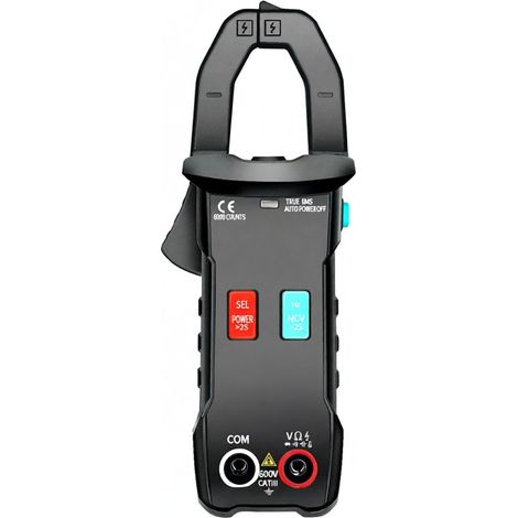 Multímetro de pinza Bluetooth ZT-5BQ de 6000 cuentas True RMS. Mide voltaje, corriente, resistencia, capacitancia, frecuencia, diodos y continuidad.