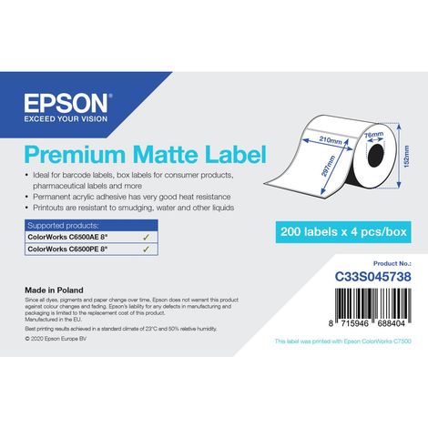 Epson Premium Matte Label - Die Cut Roll: 210mm x 297mm, 200 labels (1/2)