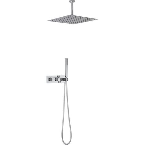 Hudson Reed – Colonne de douche encastrée avec pommeau plafond 40 x 40 cm – Mitigeur thermostatique laiton chromé – Protection thermale anti-brûlure