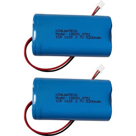 Lot de 2 batteries lithium-ion rechargeables 3,7 V 5200 mAh 19,24 Wh avec prise PH2.0/2P pour haut-parleur Bluetooth, lampe solaire d'extérieur, piles 1s2p (1/5)