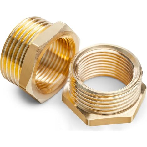 Adaptador reductor de latón de 3/4" a 1/2" – 2 piezas (rosca macho de 25 mm x rosca hembra de 20 mm), ideal para adaptar roscas y garantizar un sellado hermético en sus instalaciones.