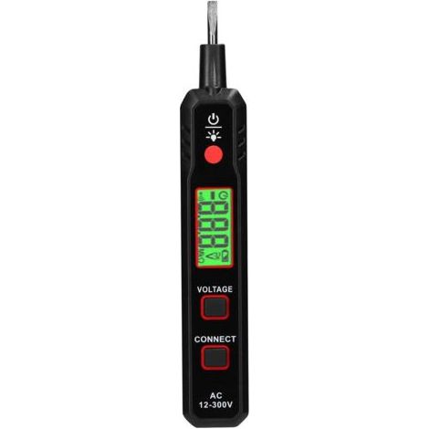 Stylo testeur électrique avec écran LCD, testeur de tension AC12-300V, détecteur de phase/neutre, localisateur de coupures de câbles, lampe torche et alarme sonore. (1/5)