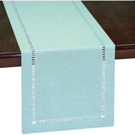 Chemin de Table de Salle à Manger de Couleur Unie fabriqué à la Main – Écharpe de Commode, Double Ourlet à Couture (Turquoise, 35,6 x 91,4 cm) (1/5)