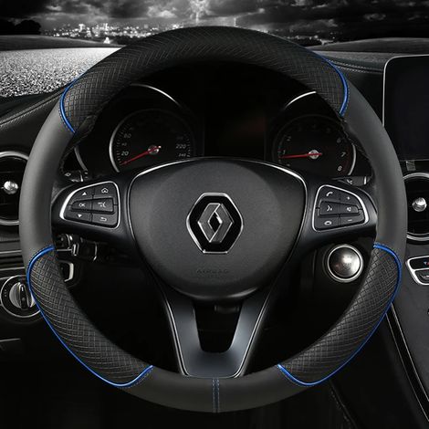 Housse de volant en cuir bleu (forme O) compatible avec Renault Scenic, Clio, Laguna 2, 3, 4, 5, Kangoo, Fluence, Megane, Trafic, Talisman, Twingo et Kaptur. (1/5)
