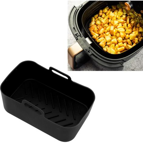 Convient pour la friteuse à air Ninja DZ201 Foodi 8QT à double panier. Accessoires en silicone : plaque et tapis (noir). (1/5)