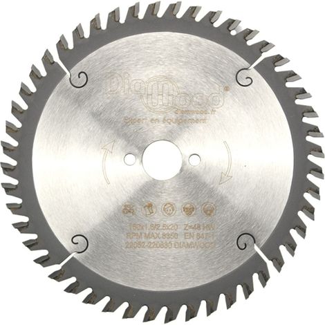 Diamwood – Lame de scie circulaire 160 mm – Alésage 20 mm – 48 dents – Carbure de tungstène – Coupe nette pour bois tendre et MDF