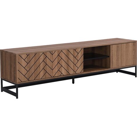 Vente-Unique – Meuble TV MDF 180 cm avec 3 portes et 2 niches – Système Soft Close – Finition naturelle et noire – Charge 75 kg