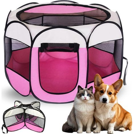 Foldable Playpen, Oxford Fabric, Breathable Mesh, Waterproof, For Dogs, Cats, Rabbits, Indoor/Outdoor Use (1/5)