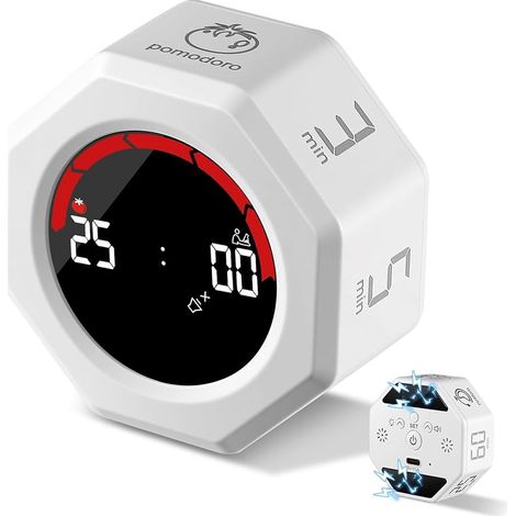 Minuteur Pomodoro Rechargeable USB C, Minuteur de Cuisine Numérique à Gravité, Octogonal Magnétique, 8 Modes Préréglés, 3 Niveaux de Volume pour Étude, Bureau et Cuisine (1/5)