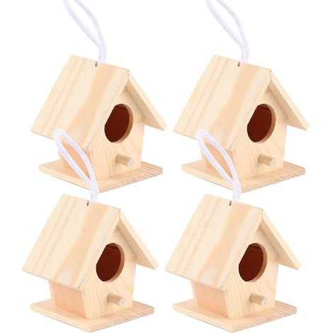 Niche suspendue en bois mini, maisons d'oiseaux en bois 4 paquets pendu maison d'oiseaux pour jardin extérieur patio boîte de nid décorative maison d'oiseaux pour Robin Budgie hirondelle petit pardeau (1/5)