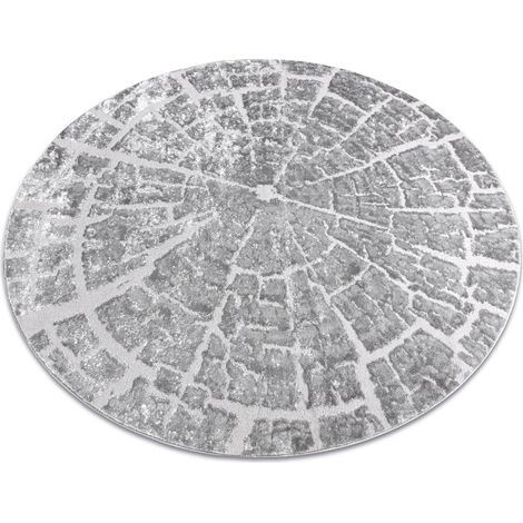 Modern MEFE Teppich  Kreis 6185 Baum Holz - Strukturell zwei Ebenen aus Vlies grau grey rund 160 cm