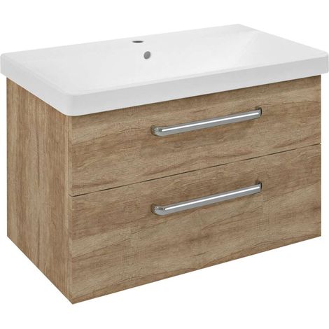 Sapho Theia - Mueble para lavabo de 76x50x44 cm, 2 cajones, roble de alabama. TH080-2222 (1/2)
