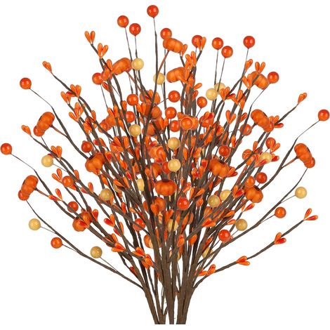 Künstlicher Herbstzweig (20 cm) mit Mini-Kürbissen und Beeren, flexibel, realistisch, ideal für DIY-Tischdekorationen und herbstliche Wohnaccessoires (1/5)