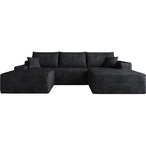 Canapé d’angle modulaire sans ossature 270 cm avec chaise longue en L, tissu velours côtelé noir (1/5)