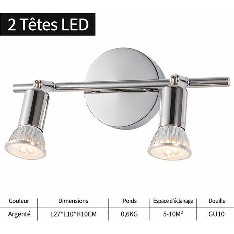 Plafonnier 2 spots LED orientables finition chrome lumière chaude en saillie led réf 5654 1 kg – Livraison gratuite