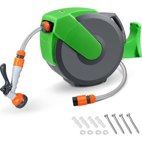 Hose Reel 65ft + 6ft Hose Reel Automatic Water 180 Degrees Swivel Garden Hose Multi - Hand Shower (1/5)