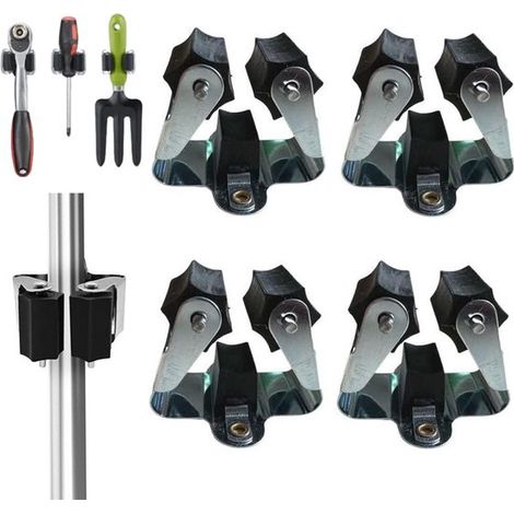 Sistema para colgar escobas，4 piezas，Soporte para herramientas，5 x 5 x 4 cm，Soporte para escobas，Abrazadera de rodillo para mangos，Negro (1/5)
