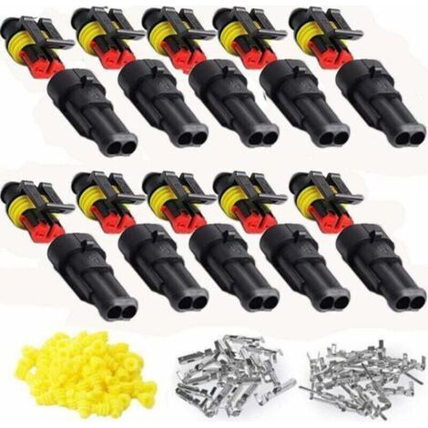 10 Kits 2 Broches Voiture Étanche Connecteur Électrique, Voiture Fiche Etanche, étanche à la poussière, isolé et scellé