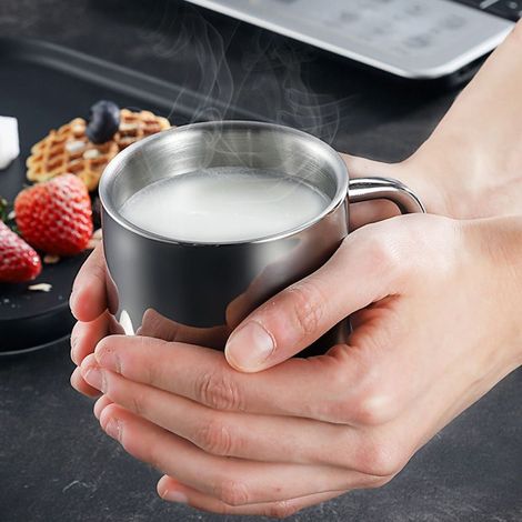 Mittelgroßer Becher aus Edelstahl 304, robust und wiederverwendbar, für Kaffee und Heißgetränke (1/4)