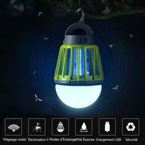 UV Lampe Ampoule Anti Moustique USB Rechargeable 3 Mode d'éclairage Jardin Extérieur Camping (1/3)