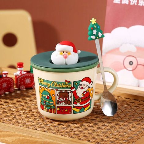 Tasse de Noël Père Noël, tasse à café d'automne, tasse à café, grande tasse à thé en céramique pour café, chocolat chaud (vert) (1/4)
