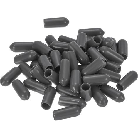 50Pcs Embouts en Caoutchouc 5mm (3/16") ID Vinyle PVC Capuchon de Boulon Rond Couverture de Vis Protecteurs de Filetage Gris Foncé (1/4)