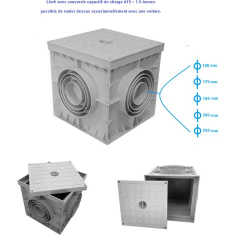 Regard de visite PP gris 400x400x400 pour Conduite EAU - Eaux pluviales -câble électrique